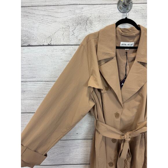 Ava & Viv Plus Size Tan Khaki Tie Trench Coat Size 3X - Picture 2 of 8